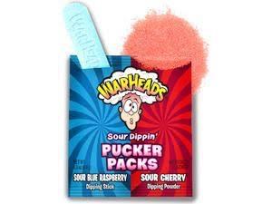 Warheads Sour dippin’ Pucker Packs Blue Raspberry and Cherry Individual pcs